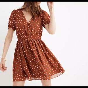 Madewell smocked waist mini dress in polka dots